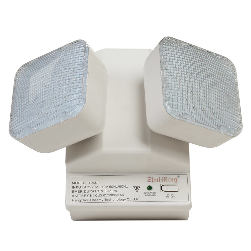 6W Twin Spot LED Emergency Light 6500K 3.6V 3.0Ah Ni-Cd Battery PC Casing IP20