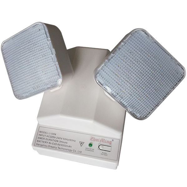 6W Twin Spot LED Emergency Light 6500K 3.6V 3.0Ah Ni-Cd Battery PC Casing IP20
