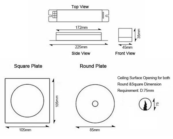 Customized Battery Operated Commercial LED Recessed Ceiling Emergency Light with Battery Backup 1W SMD IP42